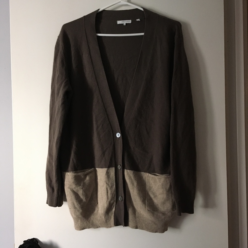 360 CASHMERE 100% Cashmere Oversized Color Block Cardigan Pockets S